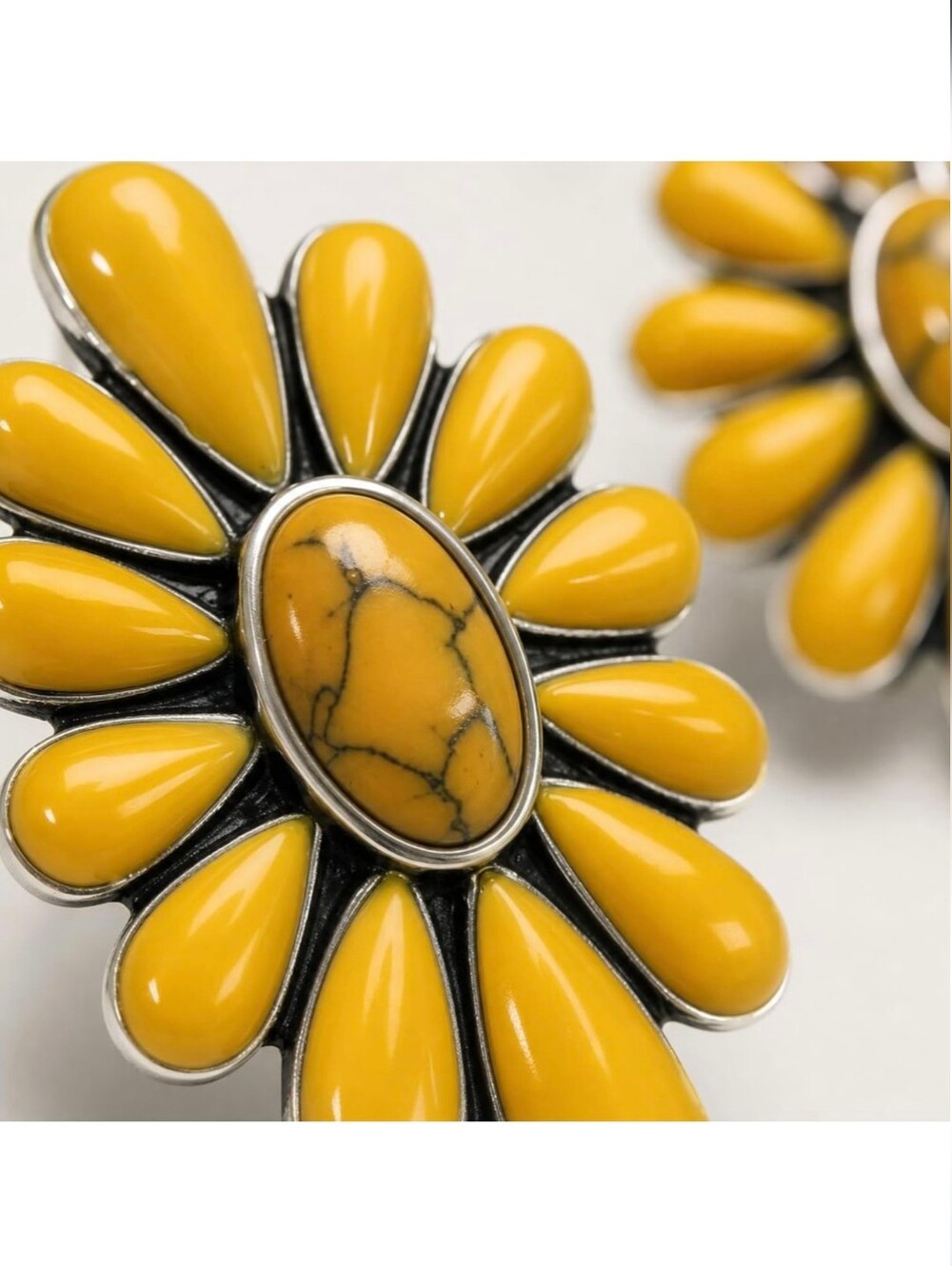 Yellow Flower Teardrop Statement Earrings - Bold Floral Design